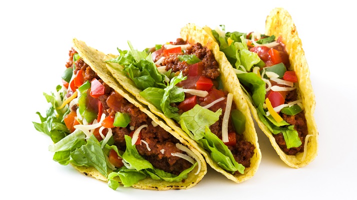 3 hard-shell tacos with beef and toppings